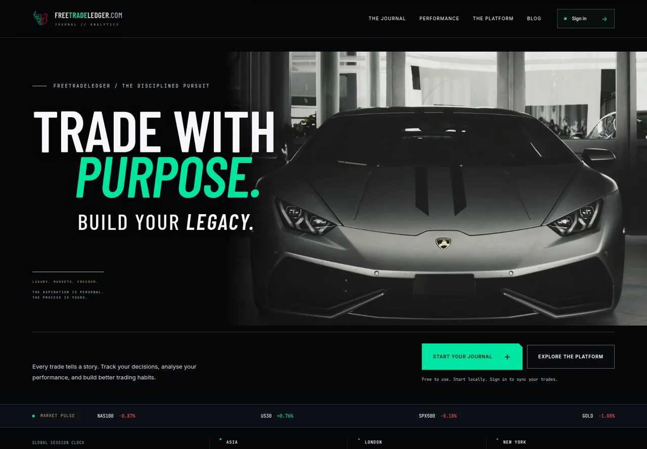 FreeTradeLedger website displayed at desktop size